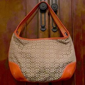 Authentic Coach Bag In Signature Canvas Trimmed with Genuine Leather